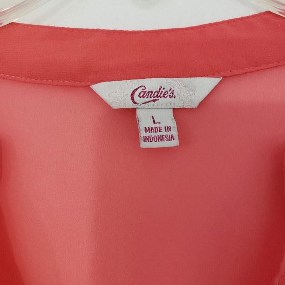 Candie's Women's Hi Low Long Sleeve Sheer Button Down Blouse, Size Large - Picture 3 of 10